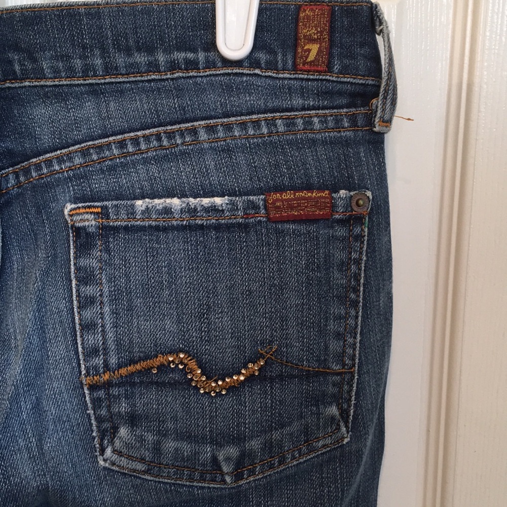 7 For All Mankind Women's Blue Denim Jeans with Embellished Back Pocket